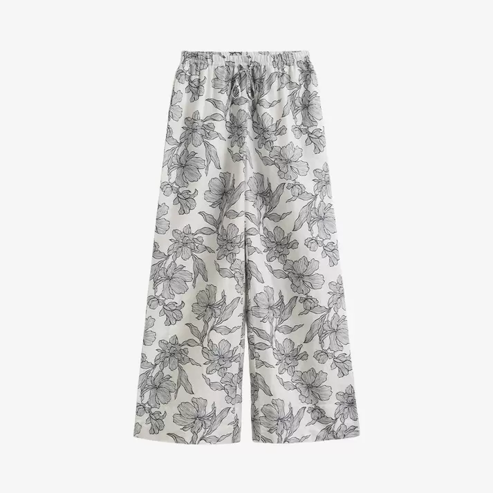 FLORAL PRINT LINEN PULL ON PANTS