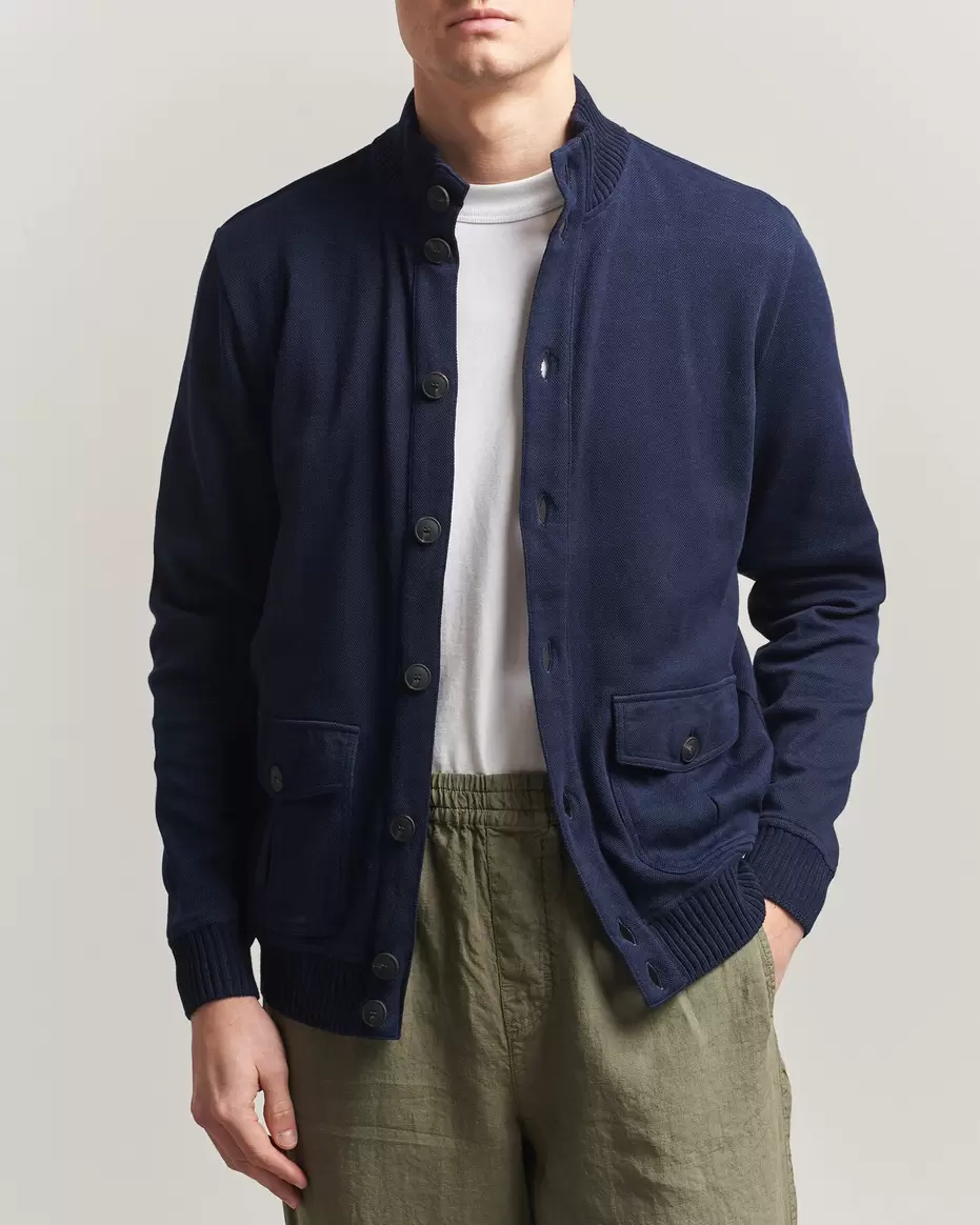 Cotton Pocket Knitted Bomber Jacket Navy