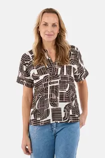 Kortærmet Bluse - Brun - Grafisk Print