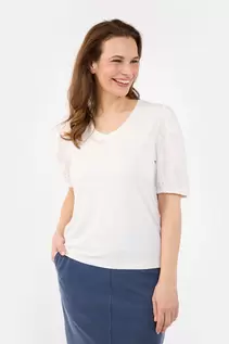 Kortærmet T-shirt - Råhvid - Broderede Ærmer