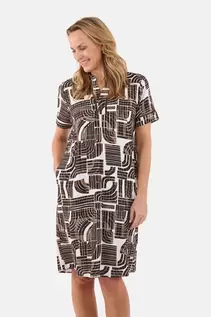 Knælang Kjole - Brun - Grafisk Print