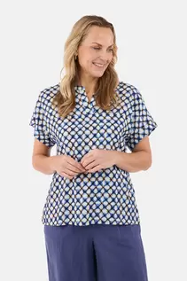 Kortærmet Bluse - Blå Mix - Mønstret
