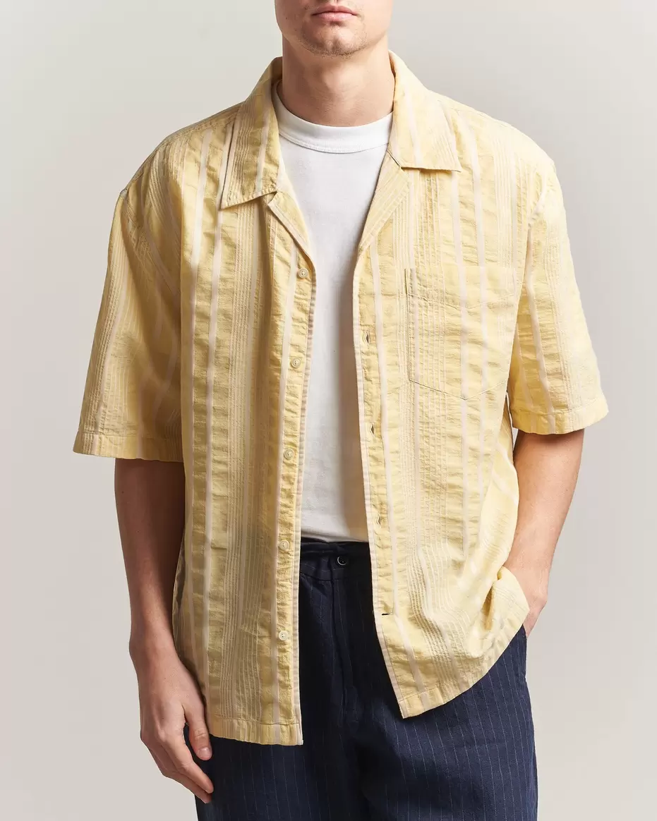 Relaxed Fit Seersucker Camp Collar Shirt Light Mustard Yellow