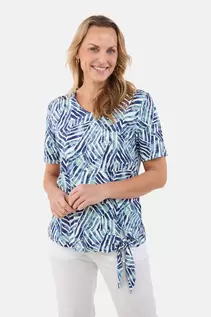 Kortærmet T-shirt - Blå Mix - Med Bindedetalje