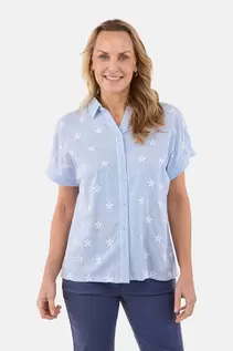 Kortærmet Skjorte - Lyseblå - Broderede Detaljer