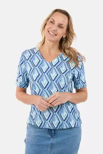 Kortærmet T-shirt - Blå Mix - V-Hals