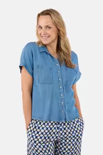 Kortærmet Skjorte - Blå Denim - Brystlommer