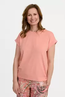 Kortærmet T-shirt - Lys Koral - Med Opsmøg