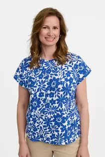 Kortærmet T-shirt - Blå - Blomsterprint