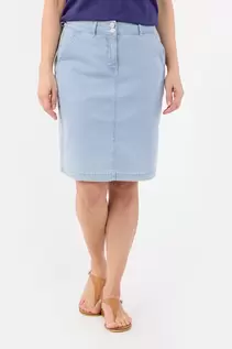 Nederdel - Lyseblå Denim - Stribet