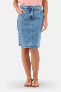 Denim Nederdel - Blå - Broderidetalje