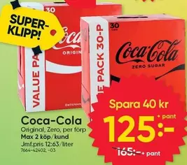 coca-cola - Original, Zero, per förp Max 2 köp/kund Jmf.pris 12:63/liter