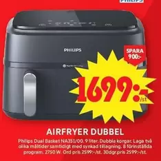 philips - AIRFRYER DUBBEL Philips Dual Basket NA351/00