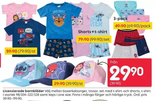 Boxershorts, trosor, set med t-shirt och shorts, t-shirt i storlek 98/104-122/128