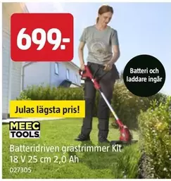 Meec Tools - Batteridriven grästrimmer Kit 18 V 25 cm 2,0 Ah 027305