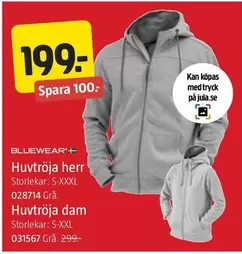 Bluewear - Huvtröja herr 028714 Grå, Huvtröja dam 031567 Grå