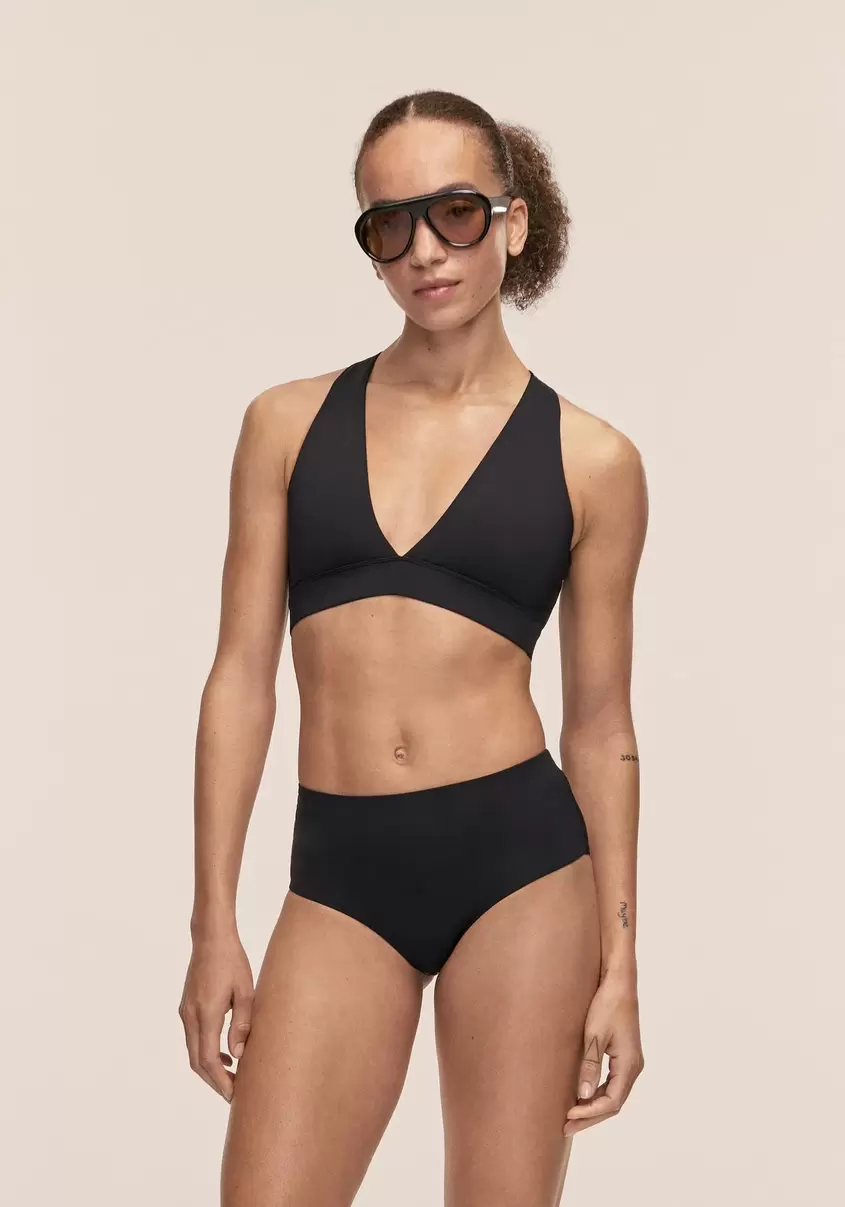 V-Neck Crossback Bikini Top - Black