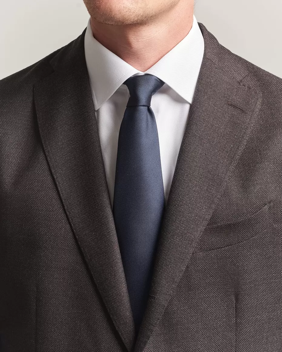 Embroidered Logo Silk Tie Navy