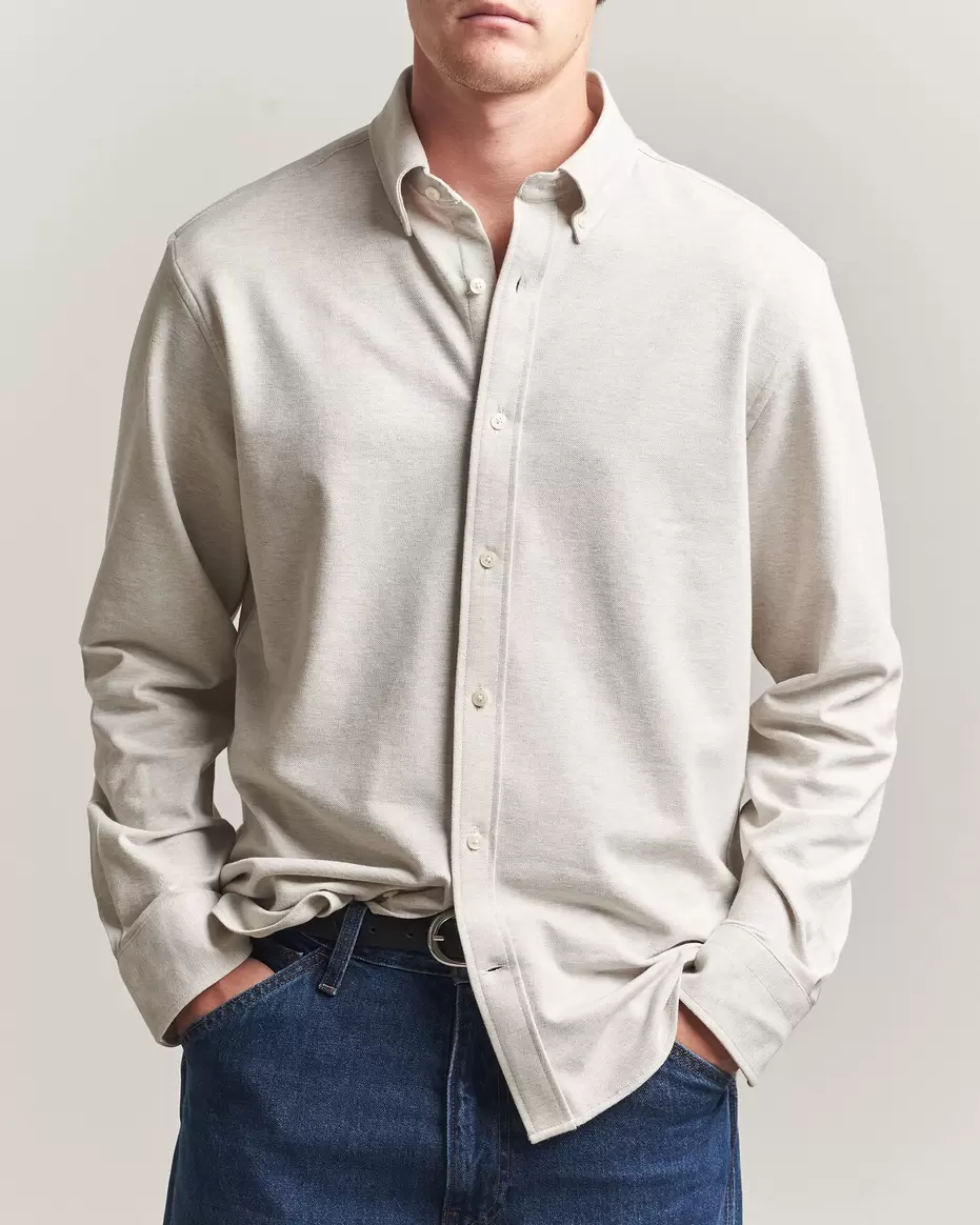 Regular Fit Jersey Pique Shirt Light Beige Melange