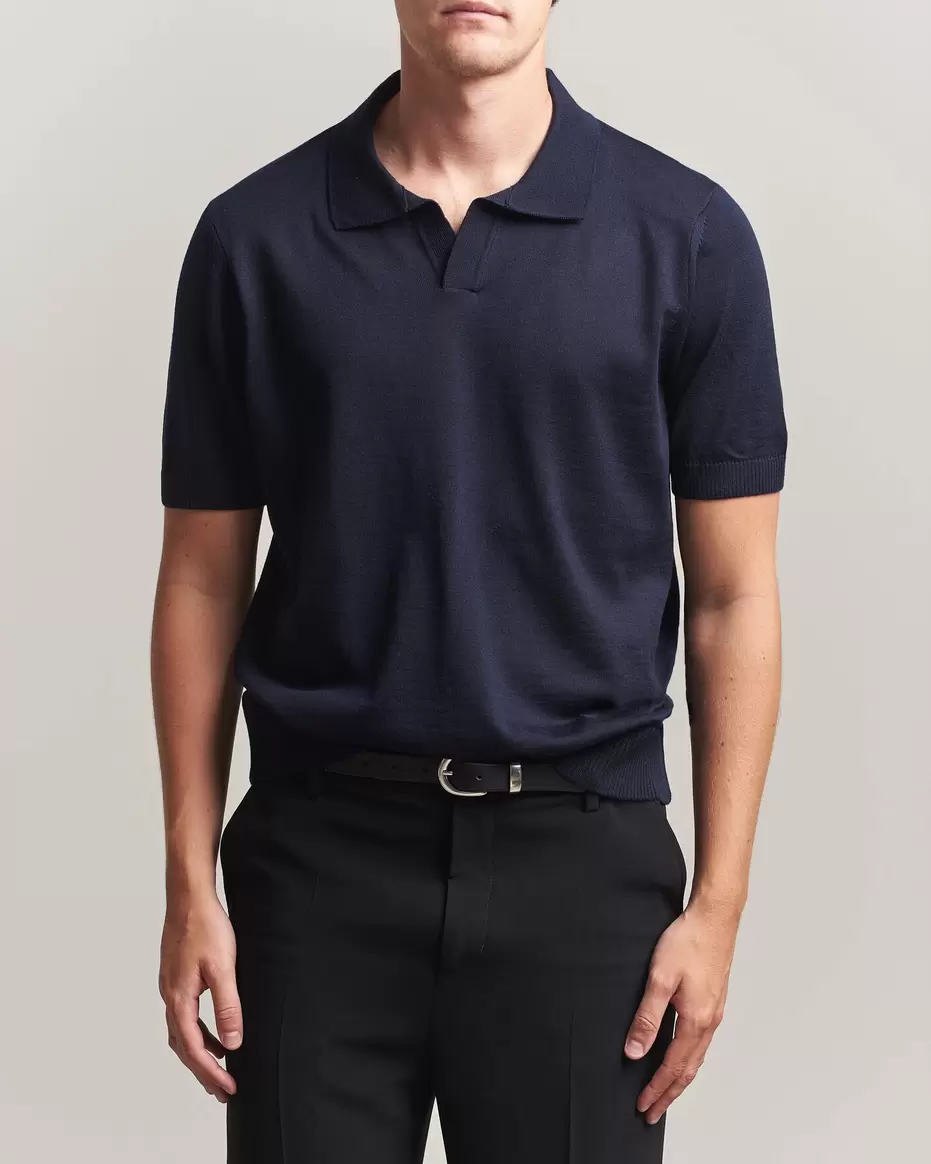 Lantoni Knitted Polo Dark Blue