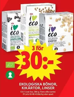 Ekologiska bönor, kikärtor, linser