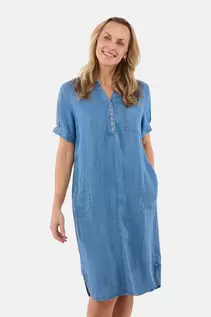 Knælang Kjole - Blå Denim - Skjortekrave