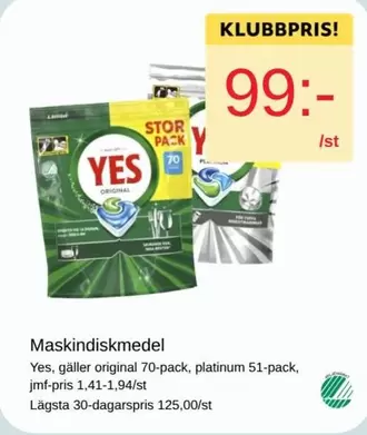 Yes - Maskindiskmedel