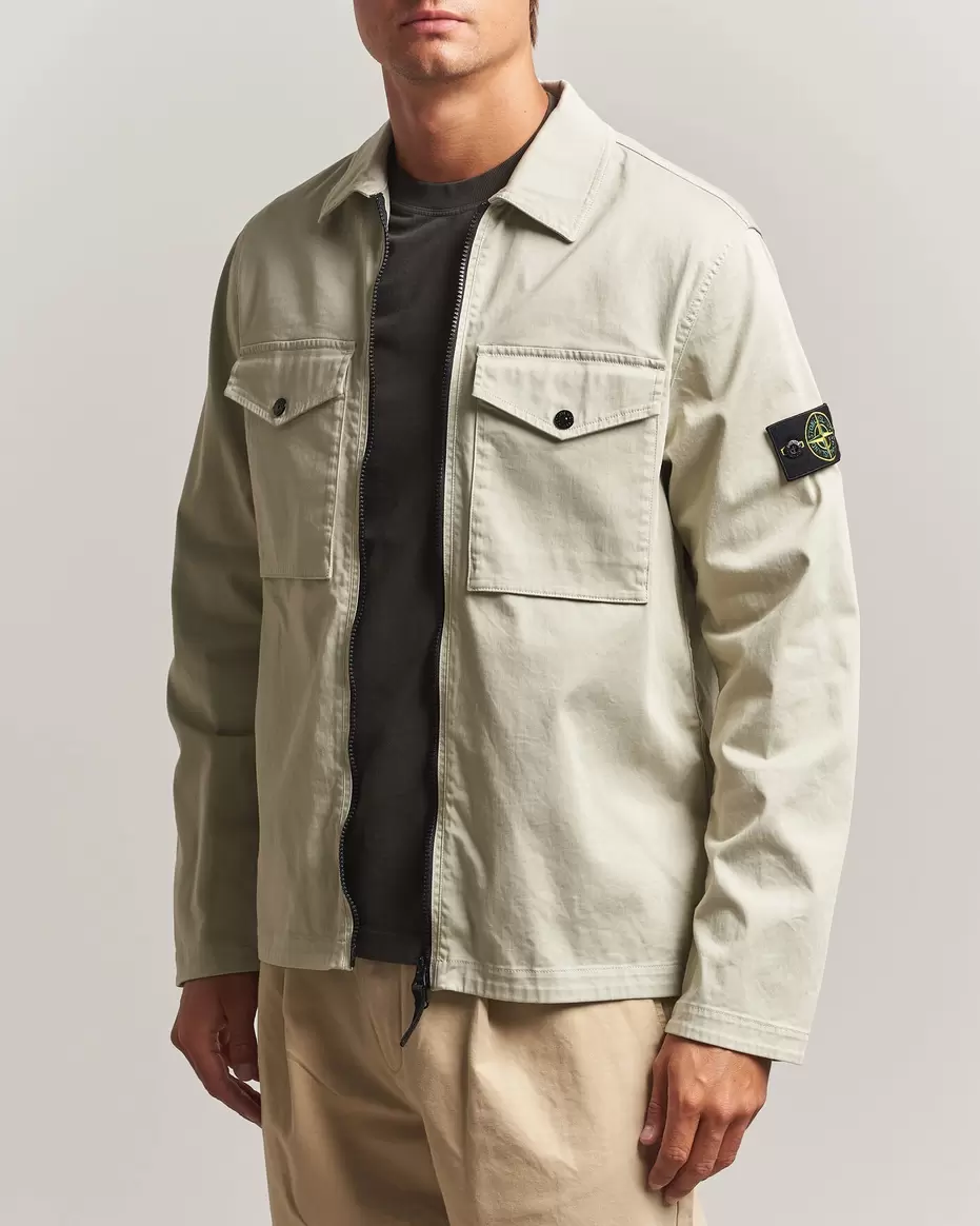 Organic Cotton Satin Stretch Zip Overshirt Sand