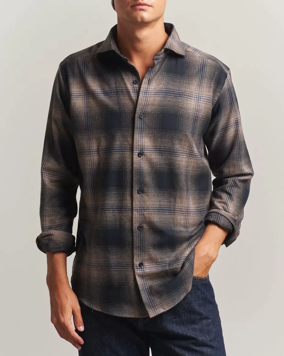 Casual Fit Checked Flannel Shirt Navy Blue