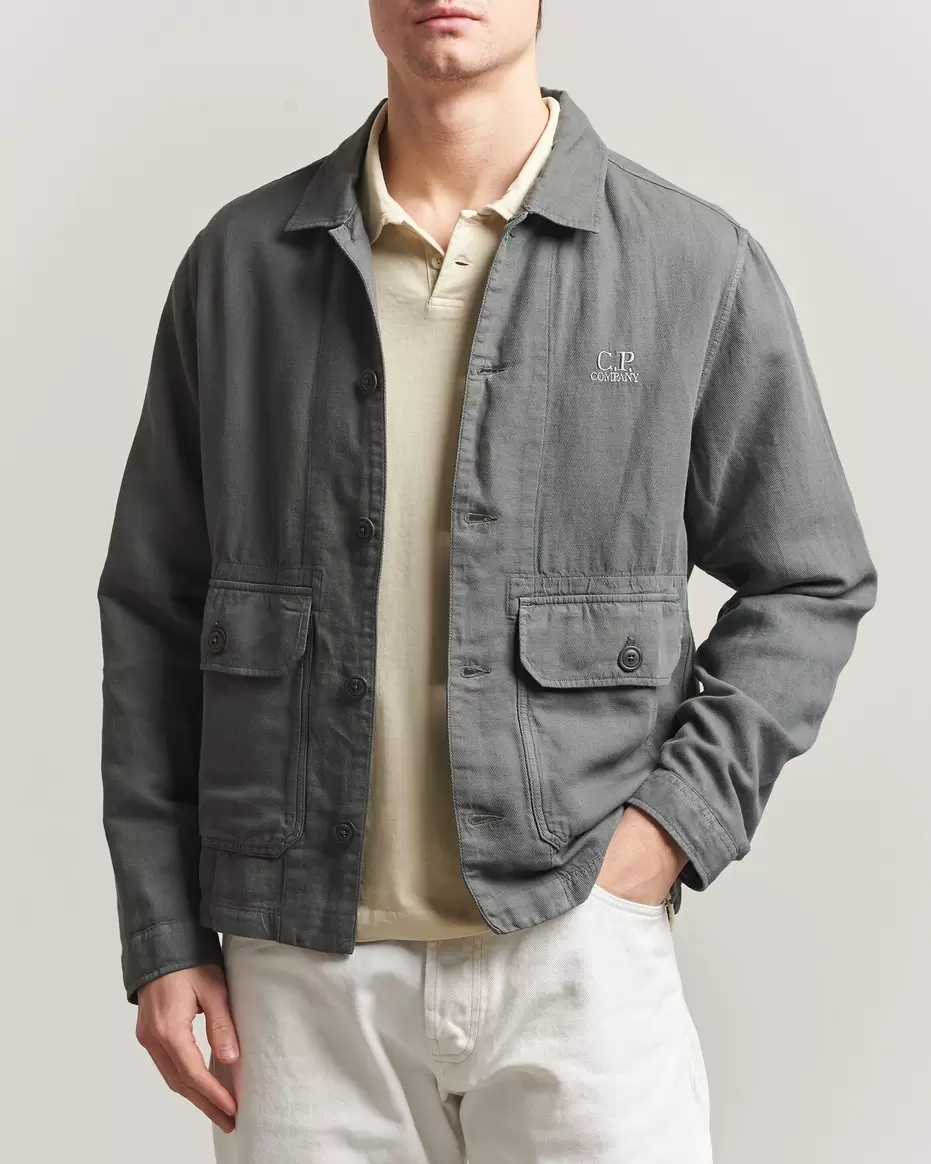 Broken Twill Linen/Cotton Overshirt Olive
