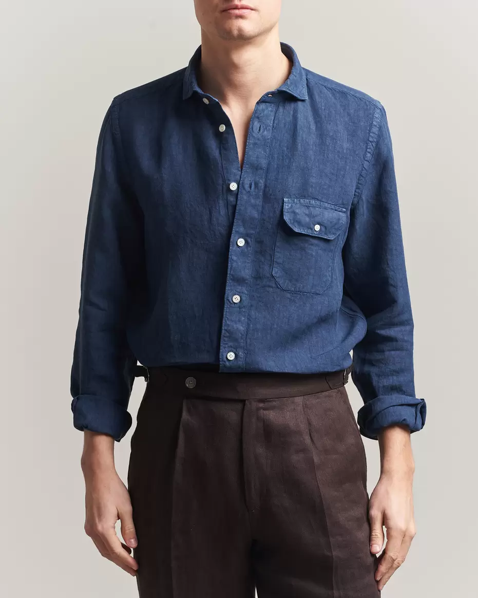 Salina Garment Dyed Linen Overshirt Navy
