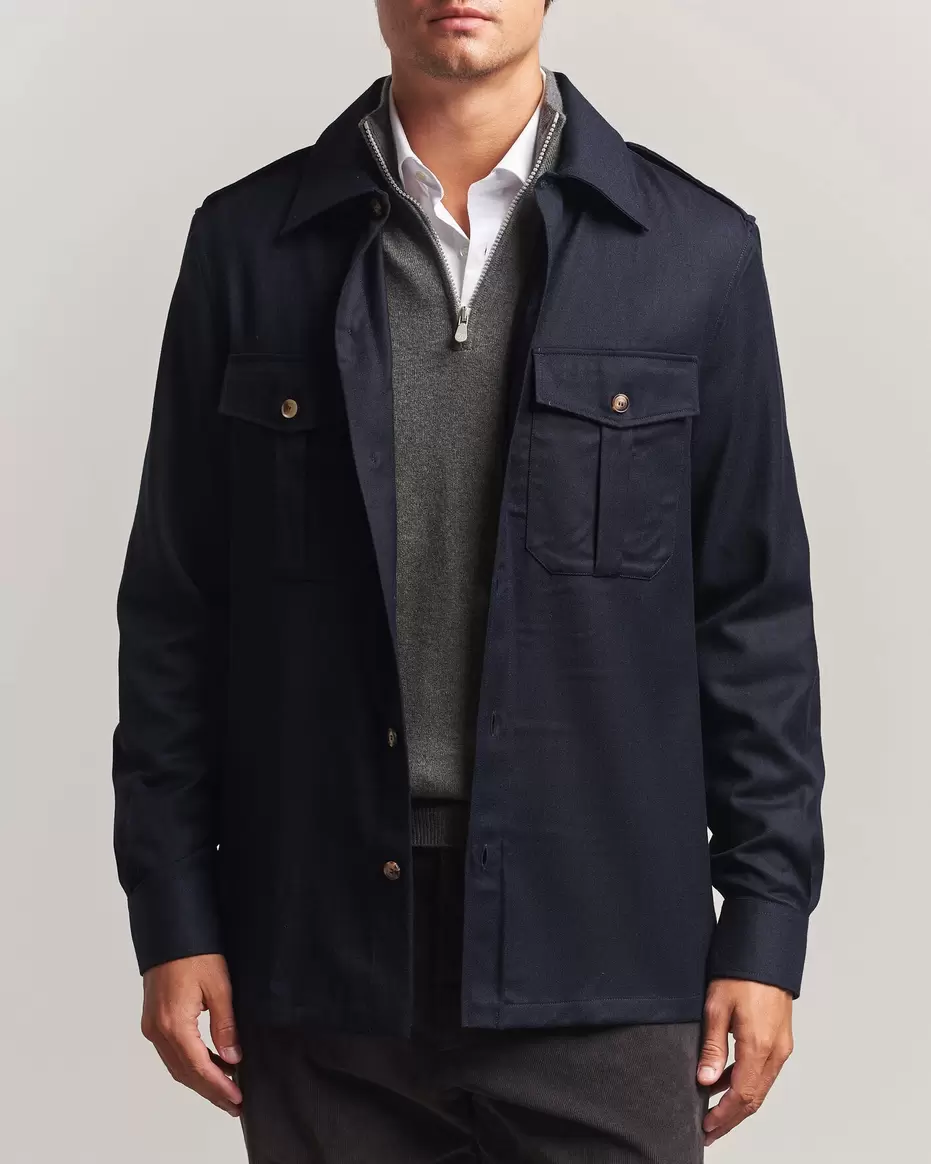 Flannel Double Pocket Overshirt Navy