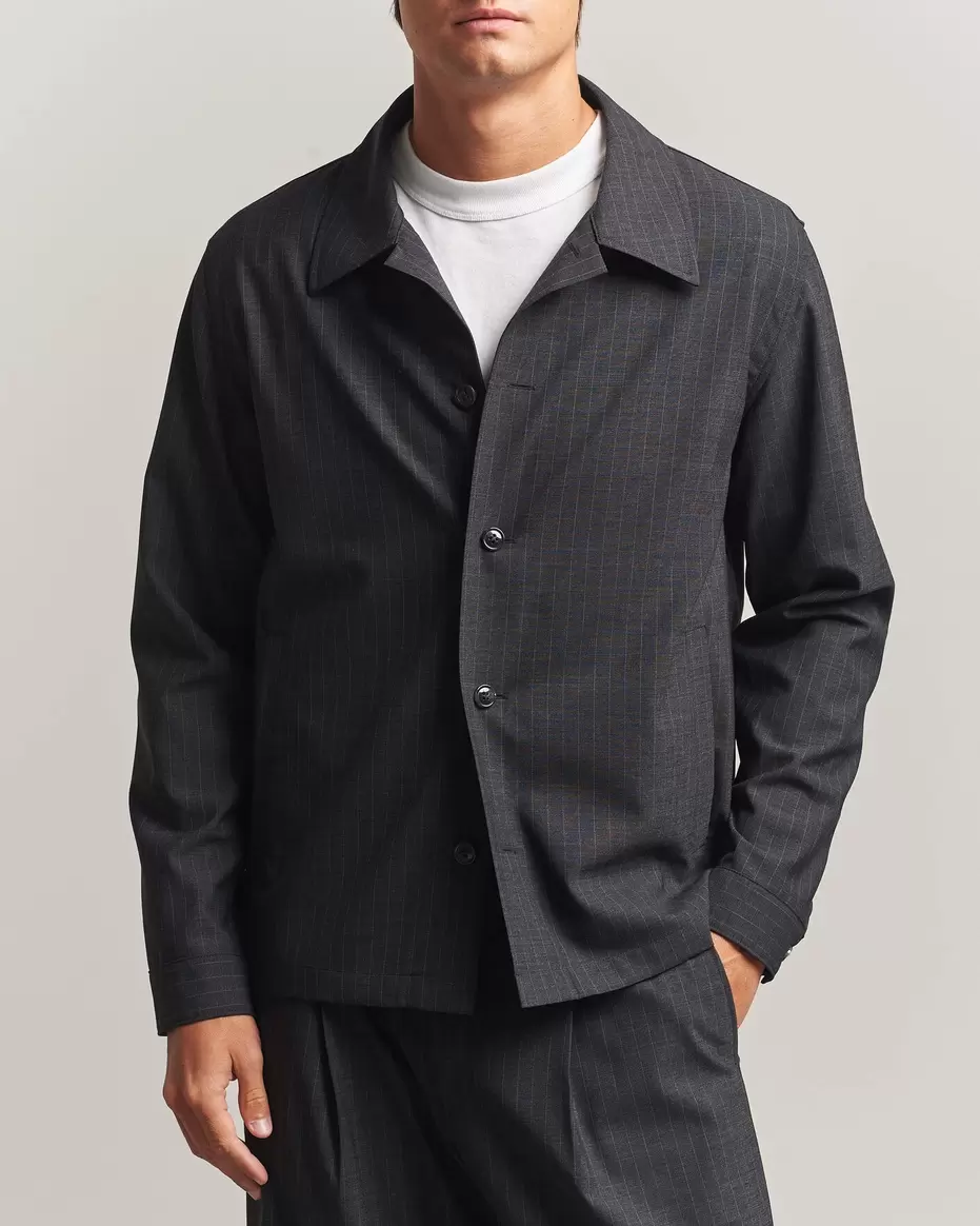 Zander Wool Pinstriped Overshirt Dark Grey