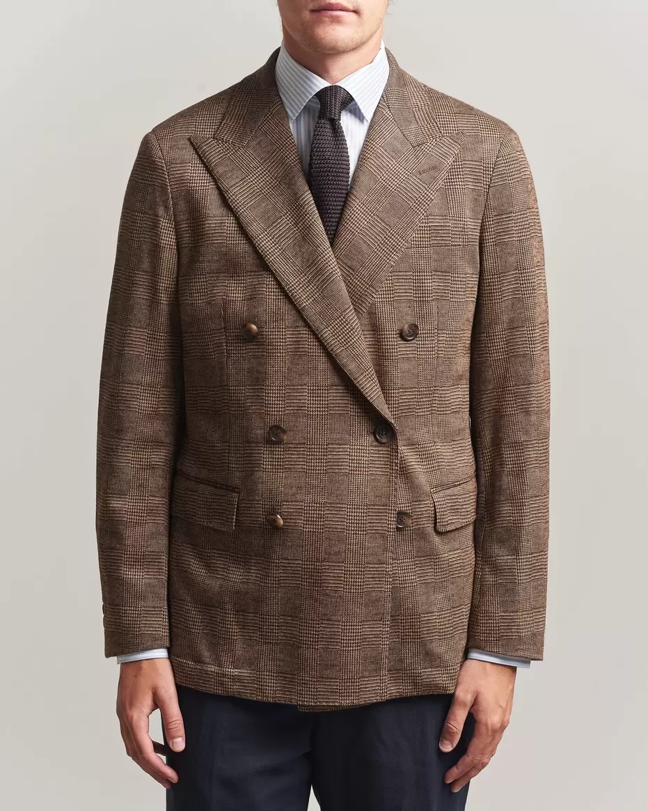 Double Breasted Glenplaid Knit Sportcoat Tan/Brown