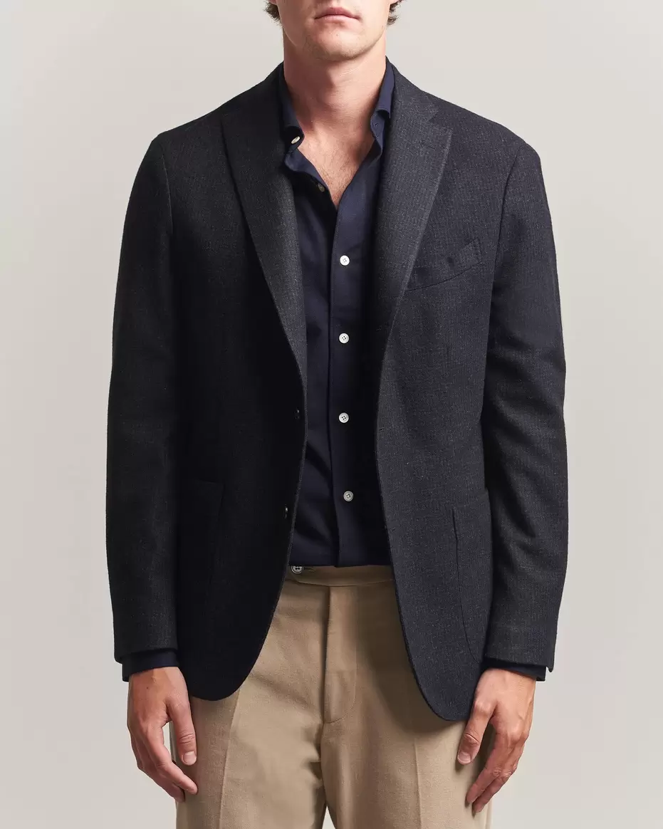 K Jacket Wool Houndstooth Blazer Navy