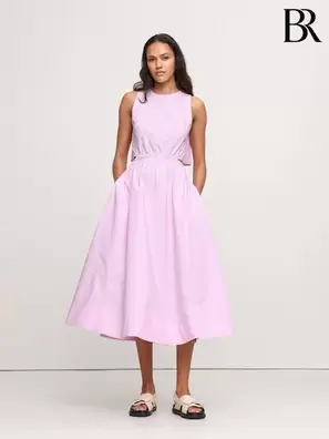 Rosa - Banana Republic Bomull Poplin Cut-Out Midi Klänning