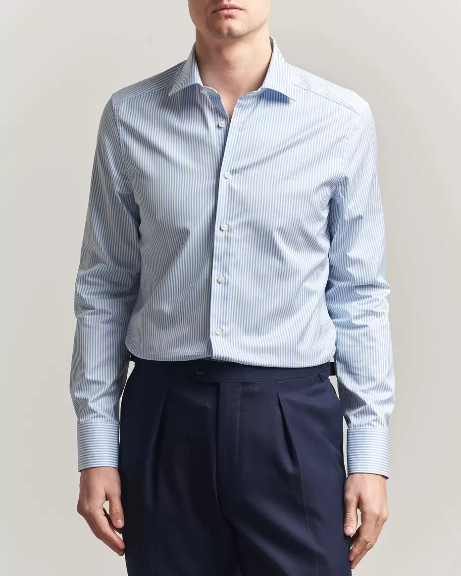 Slimline Stripe Cut Away Shirt Light Blue