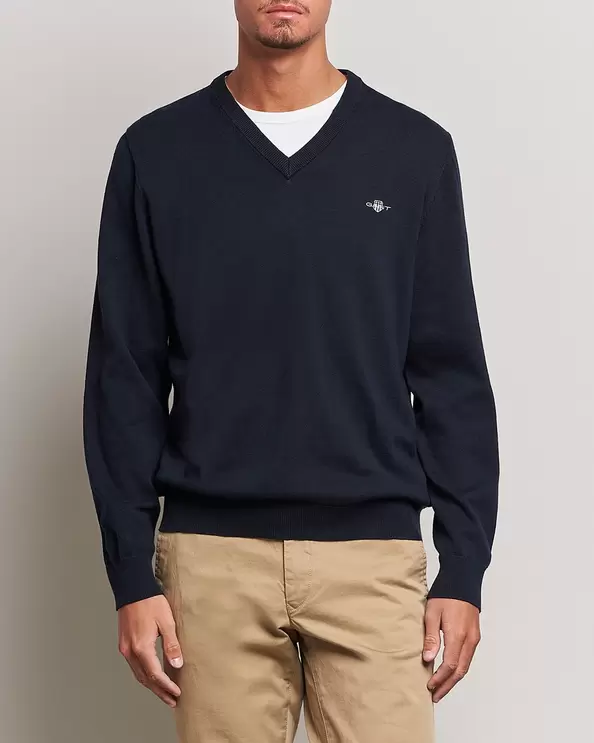 Classic Cotton V-Neck Evening Blue