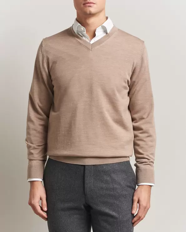 Pure Merino V-Neck Jumper Oatmeal