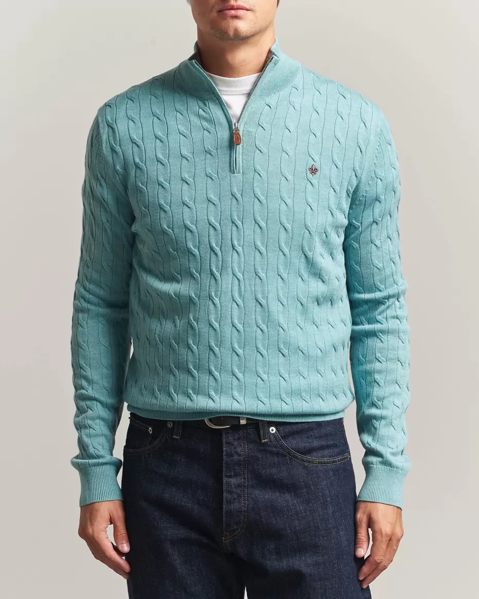 Merino Cable Half Zip Ocean Blue