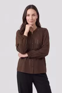 Brandtex Langærmet Skjorte - Brun - Blondedetalje