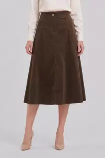 Brandtex Midi Nederdel - Brun - Fløjlsstruktur