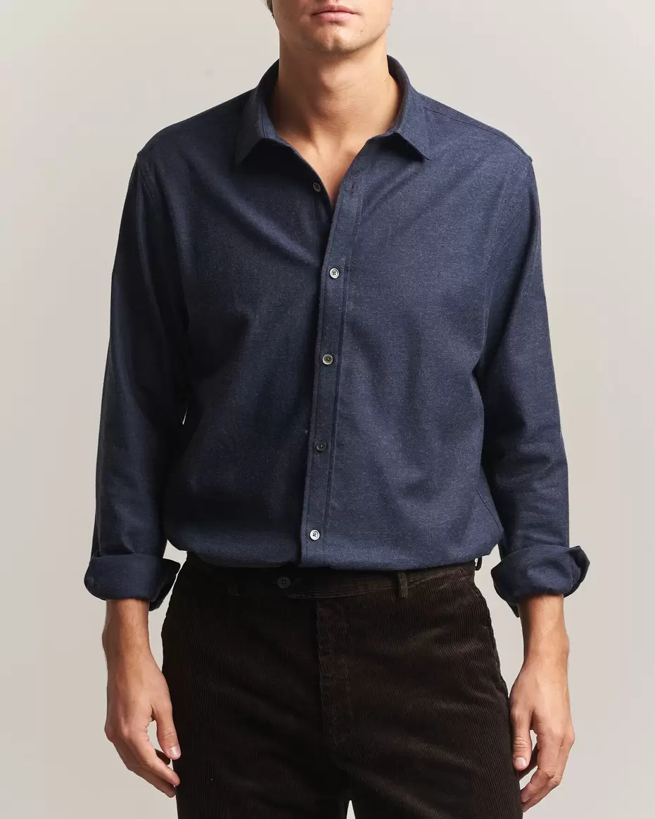 Regular Fit Flannel Shirt Dark Navy Melange
