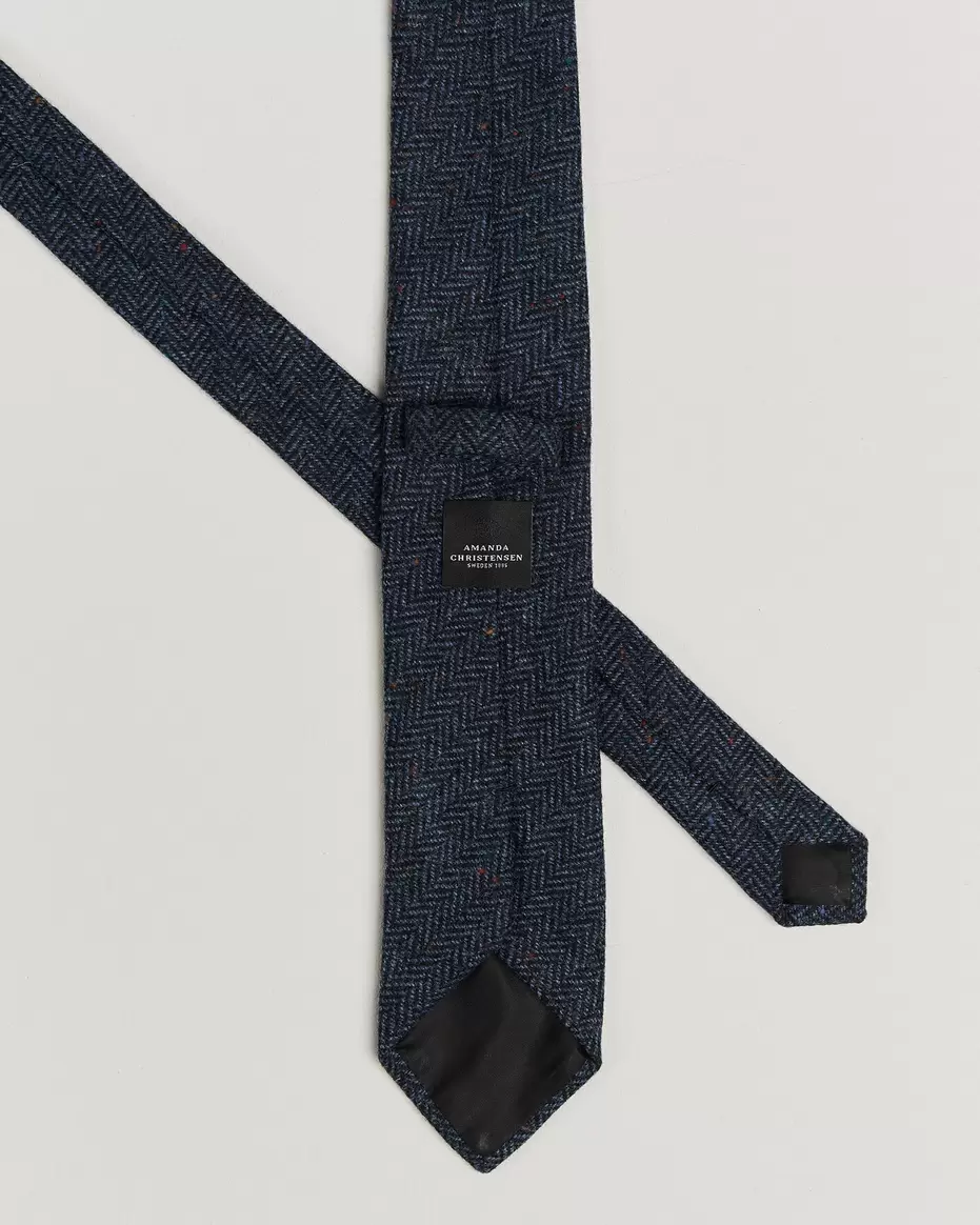 Wool Herringbone 8cm Tie Navy