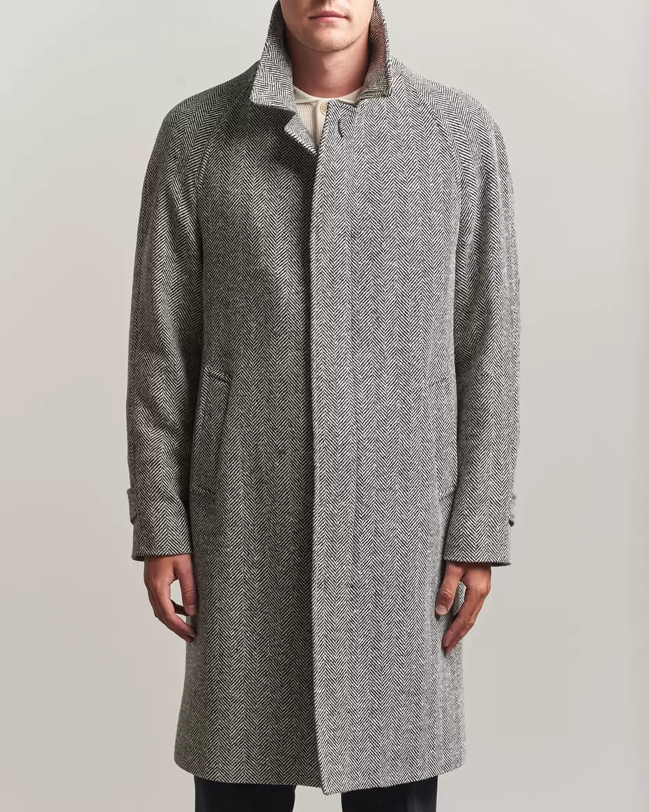 Wool Herringbone Raglan Coat Dark Grey