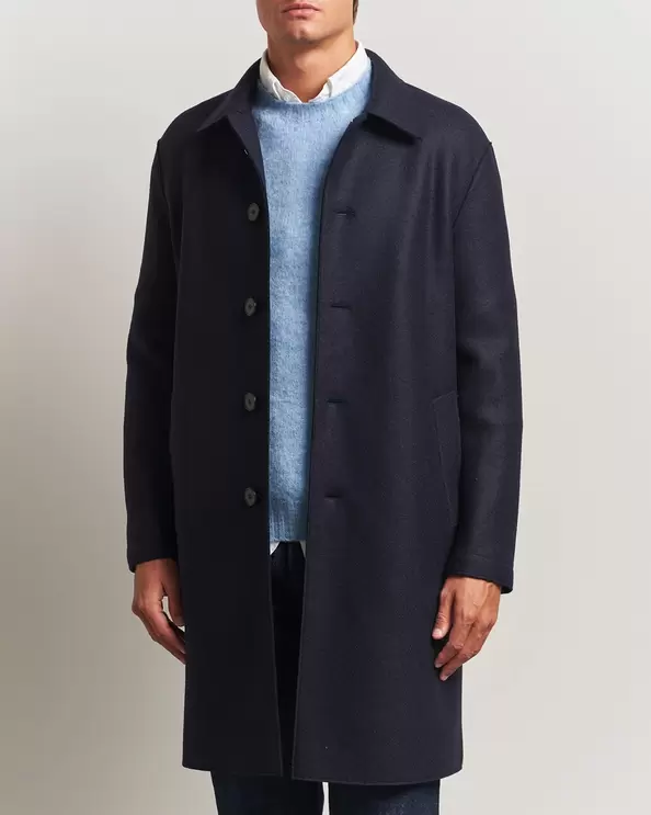 Pressed Wool Mac Coat Navy