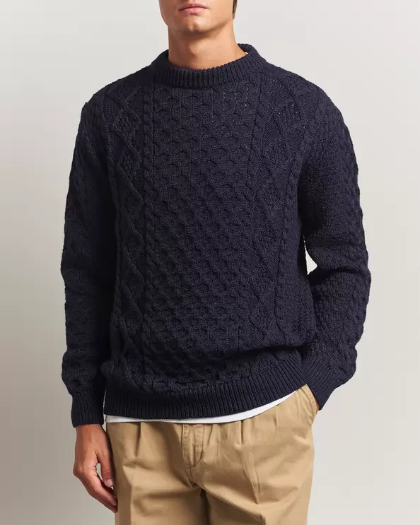 Aran Wool Knitted Sweater Navy