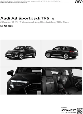 Audi-katalog i Umeå | Audi A3 Sportback TFSI e | 2024-09-17T00:00:00.000Z - 2025-09-17T00:00:00.000Z