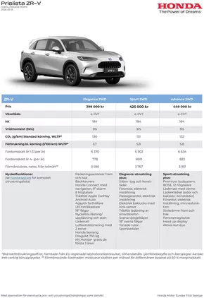 Honda-katalog i Huskvarna | Honda Prislista ZR-V | 2025-03-21T00:00:00.000Z - 2026-03-21T00:00:00.000Z