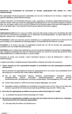Honda-katalog i Anderstorp | Honda SWEDEN Connected Car Information Sheet .pdf | 2025-09-09T00:00:00.000Z - 2026-09-09T00:00:00.000Z